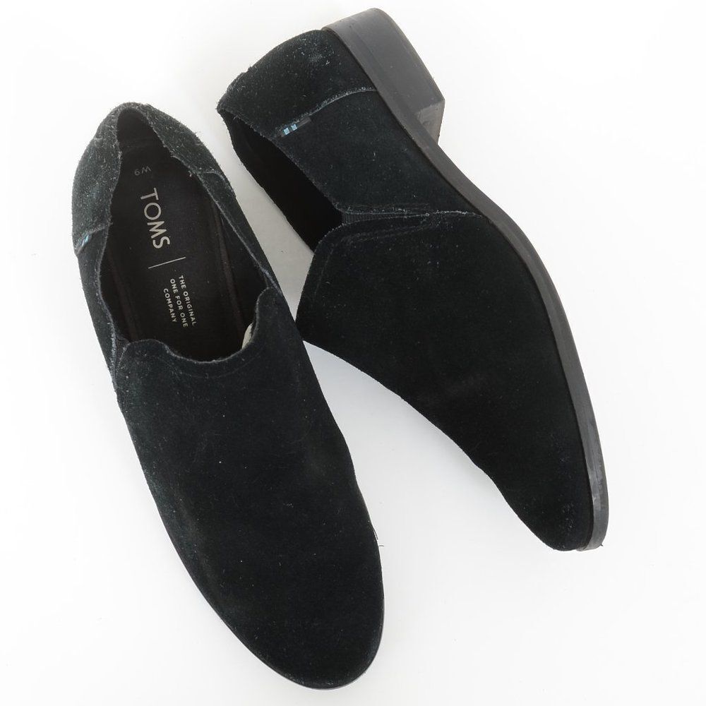 TOMS Black Suede Slip On Loafers Bootie Women's Size 9 Preppy Academia Office‎
